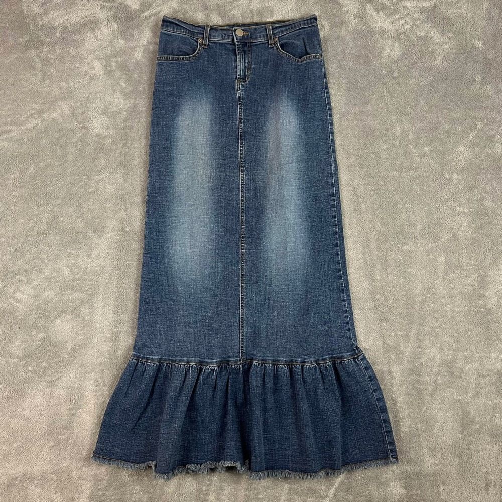 Vintage Y2K BDG Denim Maxi Skirt Womens 3 Fit Flare Western Rodeo